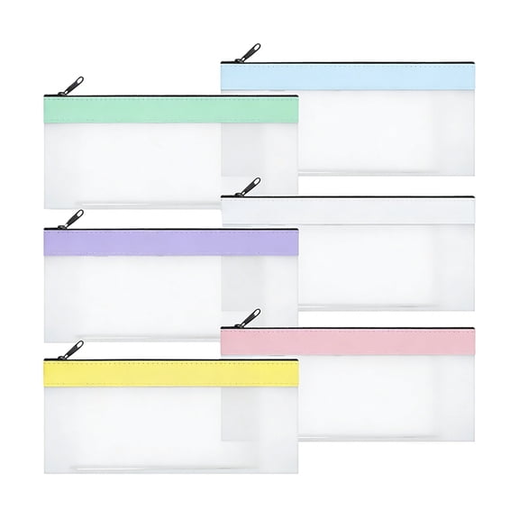 Osfvolr 6 Pieces Money Bags with Zipper, Cash Envelopes 7.8x3.9 Inch, Multi-Purpose Money Pouch Clear Bank Deposit Coin Bag