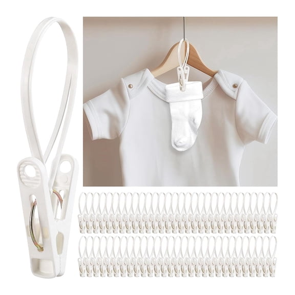 Osfvolr 60 Pack Multi-Purpose Laundry Hooks Hanging Clips Bulk with Plastic Rope Hanger Clips for Baby Clothes Closet Organizer