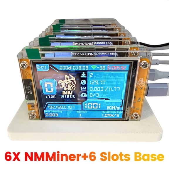 Osfvolr 6X 1000KH/S  +6 Slots Base Upgraded Harshrate Bitcoin Crypto Solo Miner 2.8 Inch Smart Display Home BTC
