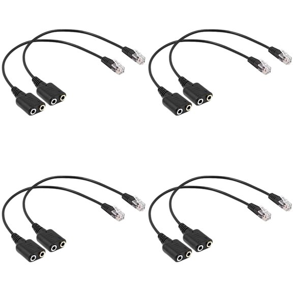 Osfvolr 8X Headset Adapter RJ9 Plug Dual 3.5 mm Audio Socket Socket to Plug RJ9 Plug Adapter Converter Cable for Telephone
