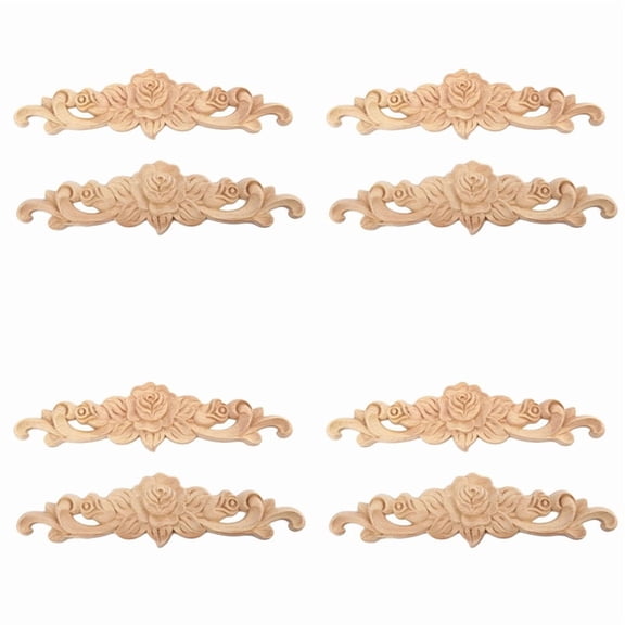 Osfvolr 8pcs 20 X 5cm Wood Carved Long Onlay Applique Unpainted Rose Flower Door Home Decor European Style