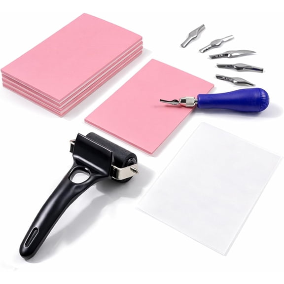 Osfvolr Art Linocut Kit for Printmaking, Rubber Stamp Carving Printing Kit with Linoleum Blocks Afor Beginners and Artists