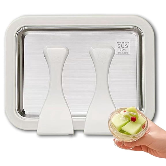 Osfvolr At-Home Rolled Ice Cream Maker Kit, Instant Ice Cream Maker Tray with 2 Scrapers for DIY Rolled Ice Cream