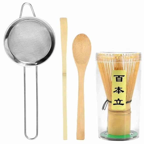 Osfvolr Bamboo Matcha Tea Set - Traditional Japanese Beginner Set, Includes A Tea Whisk, Tea Spoon, and Tea Strainer.