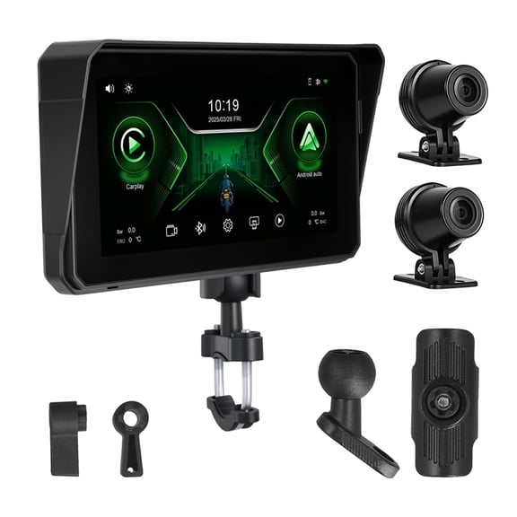 Osfvolr Carplay Android Auto Portable Digital Motorcycle Dashboard DVR Smart Player 6 Inch IPX8 Waterproof with 2 Cameras