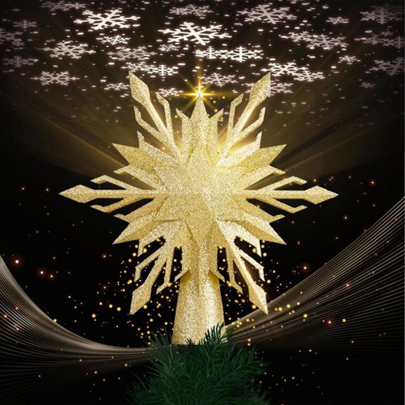 Osfvolr Christmas TreeTopper Snowflake Lights TreeTopper Rotating LED Snowflake Projector Glitter Projector US Plug