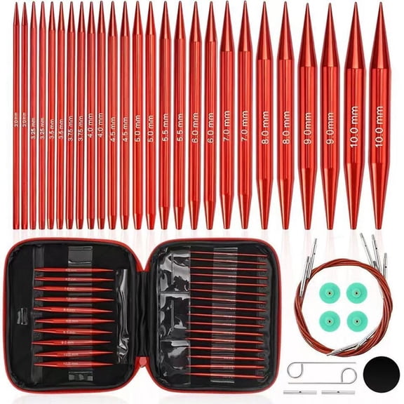 Osfvolr Circular Knitting Needles Set, Matte Red Aluminum Knitting Needles Kit, Accessories for Knitting Beginners & Advanced