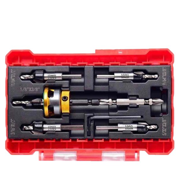 Osfvolr Countersunk Drill Bit Set, Countersunk Drill Bit with Depth Limiter, Hex Shank Countersunk Woodworking Drill Bit Set C