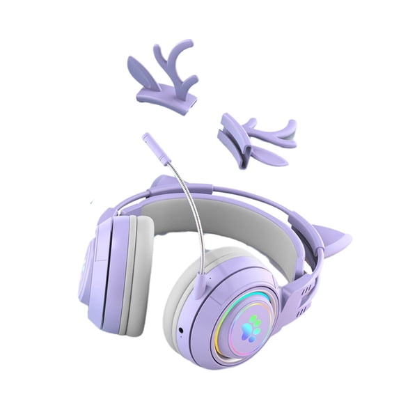 Osfvolr Cute Antlers Cat Ear Wireless Bluetooth Headphone Gamer Earphone Gaming Headset with RGB Light for Kid