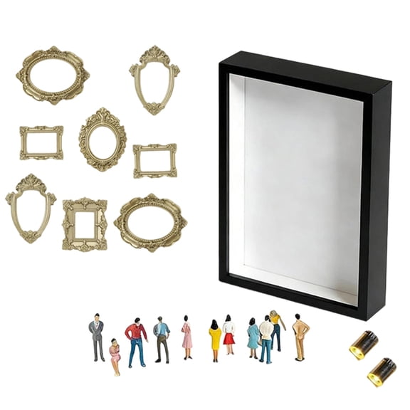 Osfvolr DIY Silhouette Shadow Box Frame Kit, Mini Gold Photo Display with Figurines, Custom Memory Collage Frame with 2 Lights