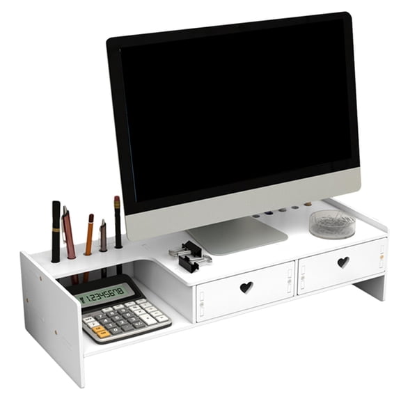 Osfvolr Desktop Added Shelf with Drawers Computer Monitor Stand Desk Storage Rack Dormitory Holder Stationery Organizer