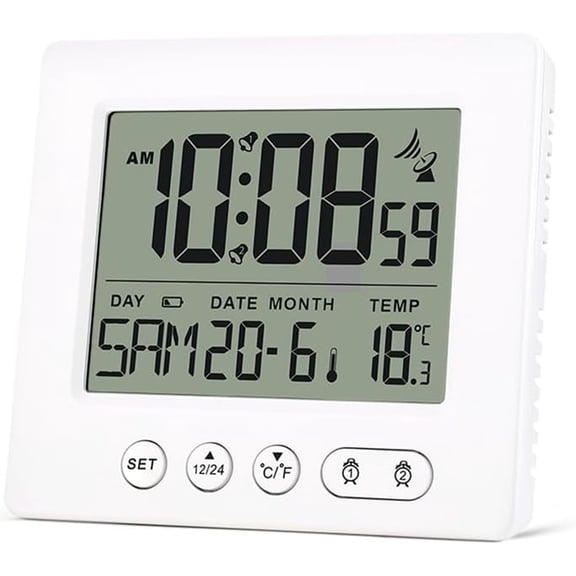 Osfvolr Digital Radio Alarm Clock with 2 Alarm Times, Automatic Time, Radio Clock, 5-Minute Snooze, Temperature Display