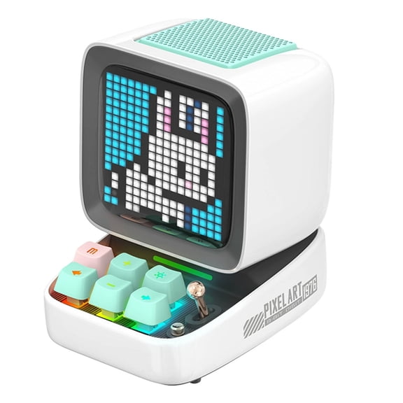Osfvolr Ditoo-Pro Retro Pixel Art Bluetooth Portable Speaker Alarm Clock DIY LED Display Board, Cute Gift Home Decoration White