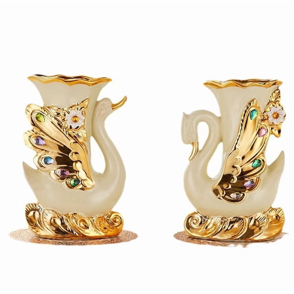 Osfvolr Elegant Swan Shaped Ceramic Vases with Gold Accents - Living Room Decoration Vase, for Dried and ,