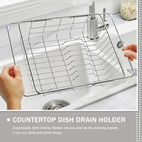 Osfvolr Expandable Stainless Steel Dish Drying Rack with Handle,Sink Drying Rack for Kitchen Counter and Vegetable Washing