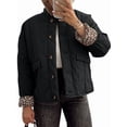 thumbnail image 1 of Osfvolr Female Quilted Jacket Oversized Leopard Lined Puffer Jacket Button Down Padded Coat Black S, 1 of 7