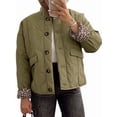 thumbnail image 1 of Osfvolr Female Quilted Jacket Oversized Leopard Lined Puffer Jacket Button Down Padded Coat Green L, 1 of 7