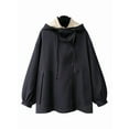 thumbnail image 1 of Osfvolr Female'S Hooded Trench Coat Lapel Button Down Jacket Color Block Mid-Length Windbreaker Black S, 1 of 4