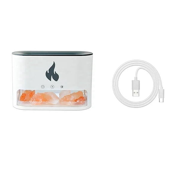 Osfvolr Fireplace Humidifier Crystal Salt Rock Fire Lamp 7 Color Flame Aroma Air Humidifier Essential Oil Diffuser White