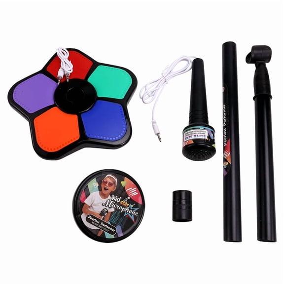 Osfvolr Kids Microphone with Light Stand Toy,Height-Adjustable Microphone,Brain-Training Educational Toys Birthday Gift Black
