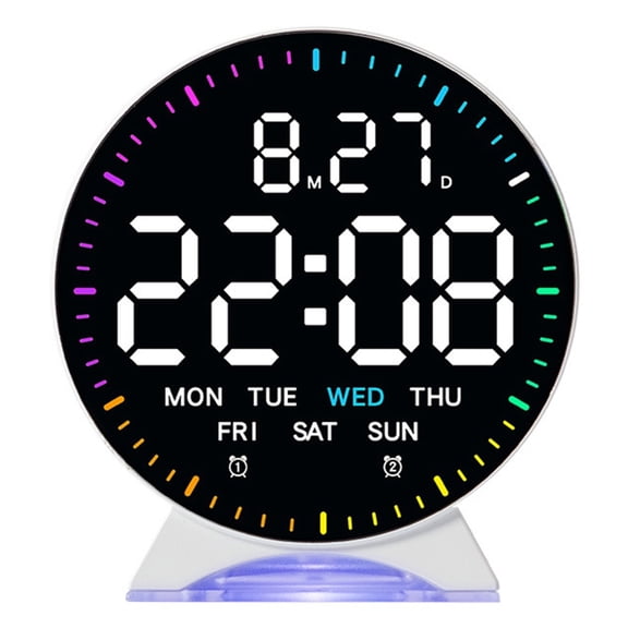Osfvolr LED Digital Alarm Clock Week Date Second Hand Display Brightness Adjustable 2 Alarms Table Ambient Light 12/24H Clock