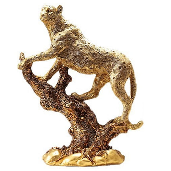 Osfvolr Luxury Golden Leopard Statue on Branch,Cheetah Sculpture, Elegant Wild Animal Figurine for Home and