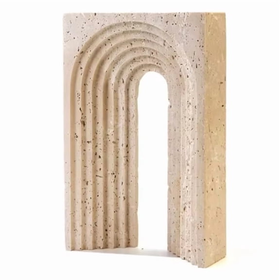 Osfvolr Luxury Natural Marble Yellow Travertine Geometric Arch Bookend for Bedroom and Living Room Desktop Book Stand Ornament