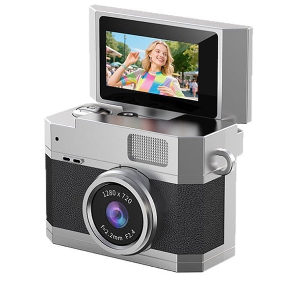 Osfvolr Mini Digital Camera 0.96" Flip Selfie Screen Retro CCD Thumb 1080P Video Recorder LED Fill Light Student Camera Black