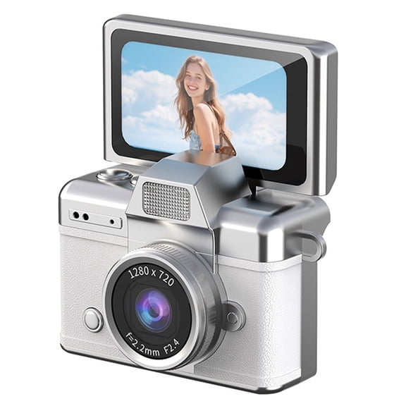 Osfvolr Mini Digital Camera 0.96" Flip Selfie Screen Retro CCD Thumb 1080P Video Recorder LED Fill Light Student Camera White