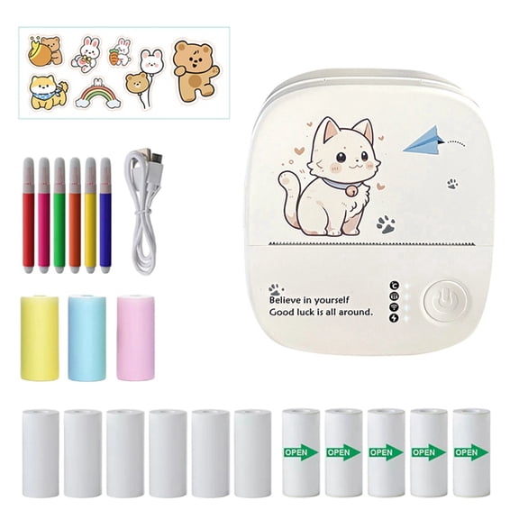 Osfvolr Mini Sticker Printer with 6 Rolls Thermal Paper, Bluetooth Portable Inkless Printer for IOS & Android, Pocket Print Pod