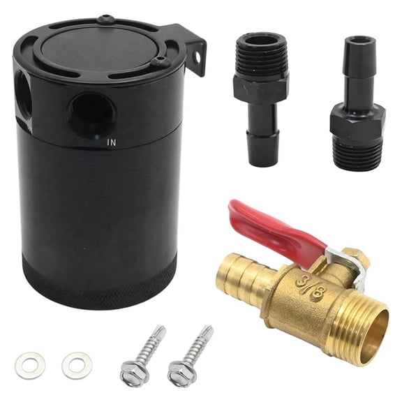 Osfvolr NEW 3/8" NPT Inlet Outlet 2-Port Compact Baffled Oil Catch Can Tank 150ML with Removable Valve 2-Hole Oil Kettle