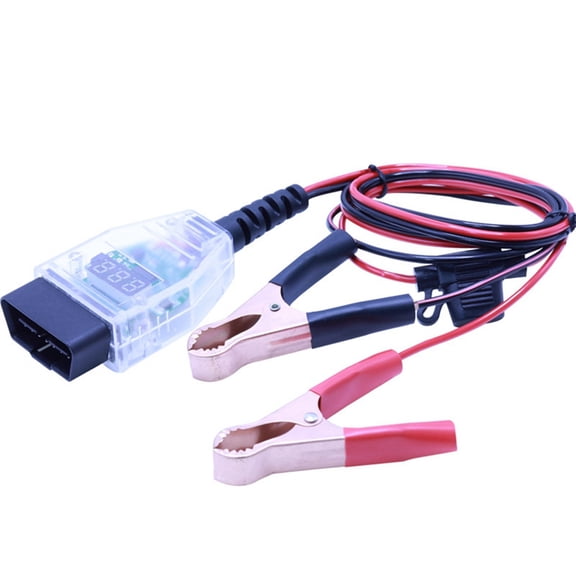 Osfvolr OBD Car ECU Memory Saver Cable with 2 Clips,12V Digital Display Battery Connector Replacement Kit,Power Off Memory Saver