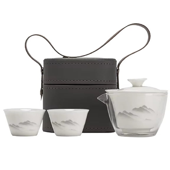 Osfvolr Portable Jade Tea Set Compact Travel Tea Ware Complete Brewing Kit with Teapot Cups Outdoor Camping  Use Gift B