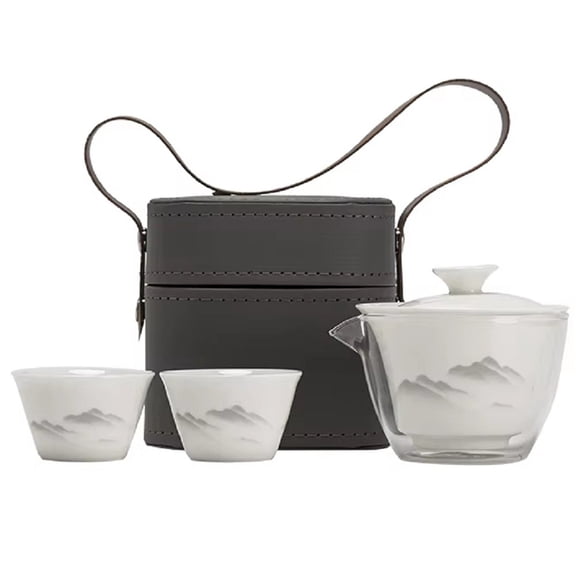Osfvolr Portable Jade Tea Set Compact Travel Tea Ware Complete Brewing Kit with Teapot Cups Outdoor Camping  Use Gift C