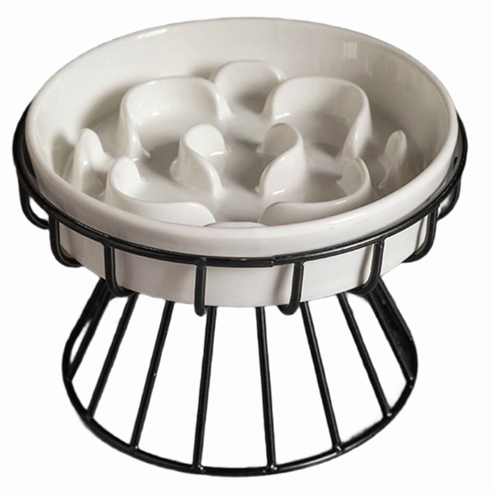 Osfvolr Raised Ceramic Cat Slow Feeder Bowl, Elevated Cat Plate with Stand, Slow Bowl for Wet and Dry Food, Friendly Pet
