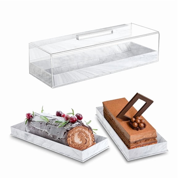 Osfvolr Rectangular Serving Tray with Lid Marbleized Grain Rectangular Cake Stand Acrylic Cake Holder Rectangle Pastry Display