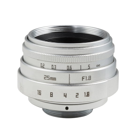 Osfvolr Silver Mini 25mm F/1.8 -C CCTV Lens for Mirrorless Camera 25mm F1.8 Silver Camera Lens for C-Mount Mirrorless Cameras