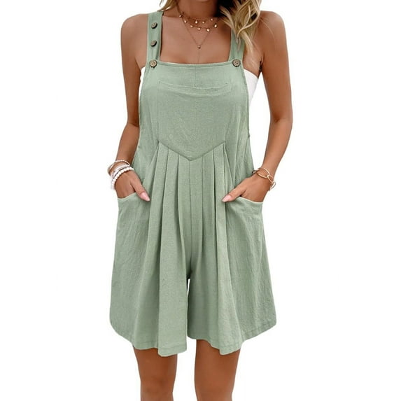 Osfvolr Solid Color Short Overalls Light Green L
