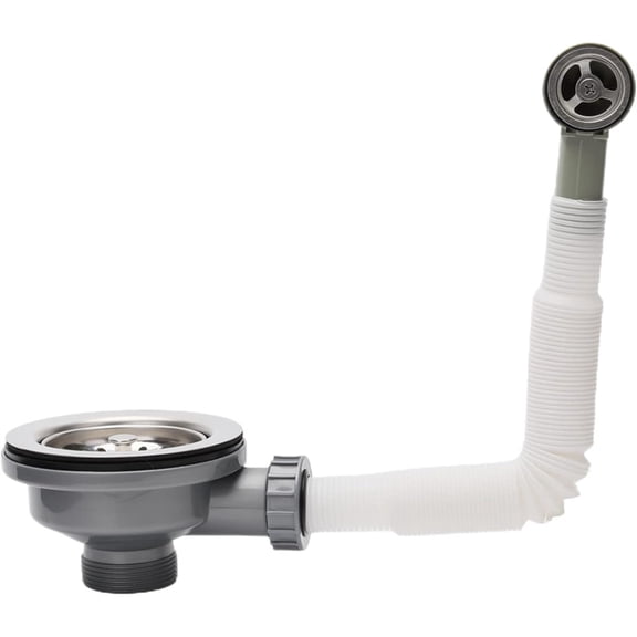 Osfvolr Stainless Steel Sink Overflow Kit, 114mm Kitchensink Strainer,with Overflow Pipes & Round Drain Cover