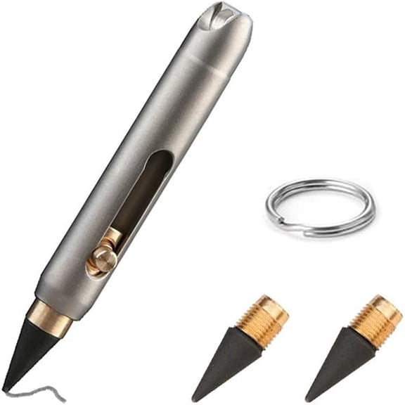 Osfvolr Ti Keychain Pen, Retractable Portable Everlasting Alloy Pencil with 2 Nibs, Keychain, for Sketch Drawing Writing
