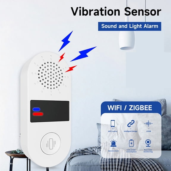 Osfvolr Tuya WiFi Vibration Sensor 130dB Sound Light Alarm Smart APP Real-Time Vibration Reminder Home Security Shock Detector