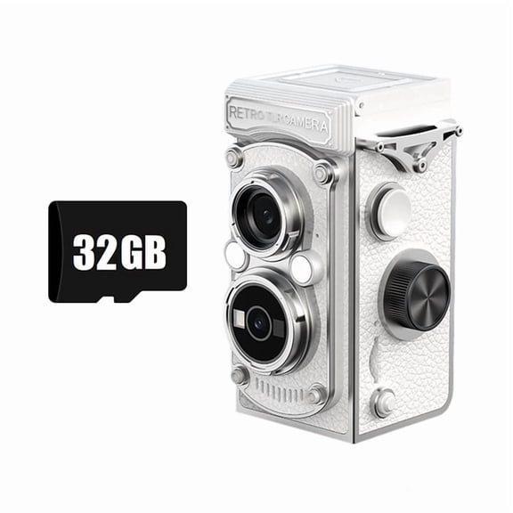Osfvolr Vintage Mini Digital Camera Dual Lens 5MP 1080P FHD Video Vlogging Portable Retro Camera with Flash 32G A
