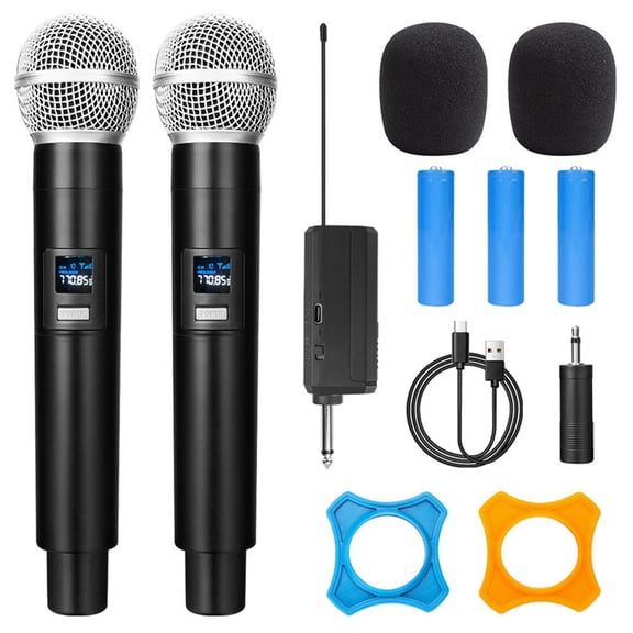 Osfvolr WN58 Professional 2.4G Wireless Microphone 2 Channels UHF Fixed Frequency Handheld Mic for Karaoke Church Show