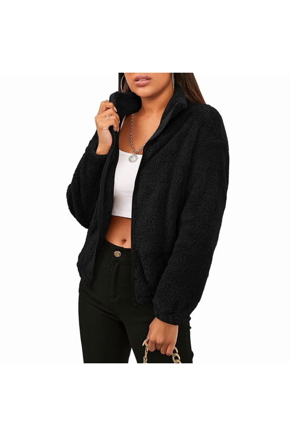 - Winter Coats Fleece Faux Fur Shearling Trendy Jackets Warm Outerwear Clothing Black XXL