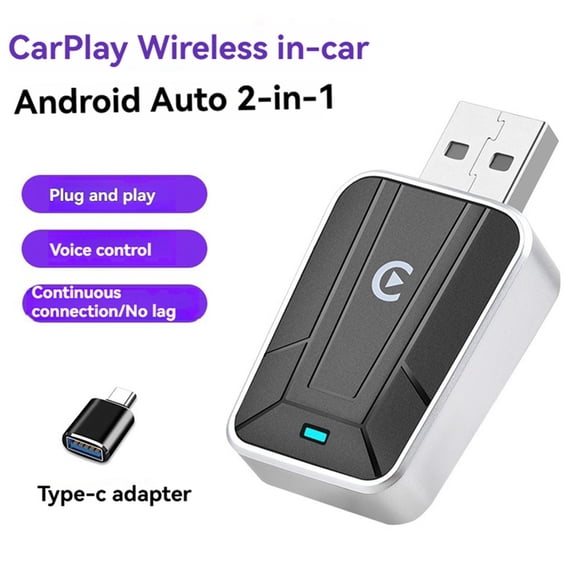 Osfvolr Wireless Carplay 2in1 Android AUTO Adapter Smart AI Box WiFi & Bluetooth+Voice Control Wired to Wireless Carplay