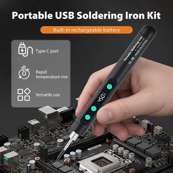 Osfvolr Wireless Soldering Iron Built-in Battery 180-450 Adjustable Temperature with 3Tip Portable Welding Repair Tool Kit