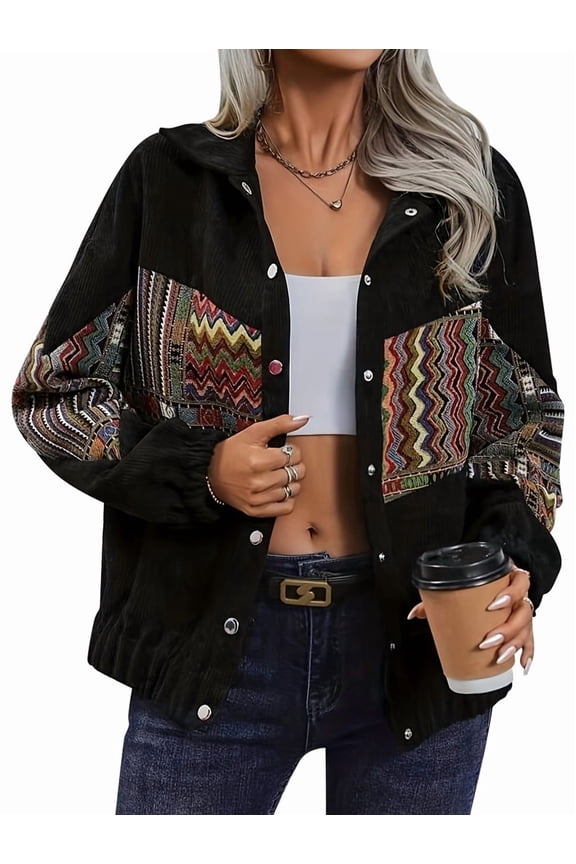 Women Jackets Drop Shoulder Corduroy Jacket