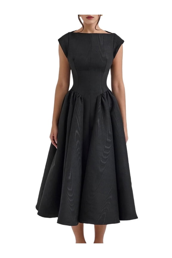 Women'S Corset Midi Dress Casual Flowy A Line Boat Neck Wedding Guest Dresses with Pockets