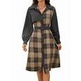 thumbnail image 1 of Osfvolr Women'S Long Sleeve Plaid Pattern Tunic Tops Shirt Retro Style Casual Dress Dark Grey XL, 1 of 8
