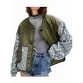 thumbnail image 1 of Osfvolr Women'S Quilted Down Jacket Collarless Button-Down Floral Print Patchwork Jacket  Green S, 1 of 6